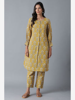 Folksong - Soft Multicolored Buti Print Kurta-Block Print Straight Pants (Set Of 2)