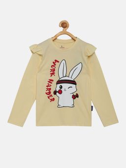 KiddoPanti - Girls Work Harder Print Frill Full Sleeve Tee