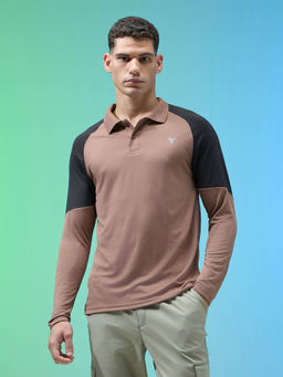 Technosport - Men Brown Colorblock Slim Fit Sports Polo T-Shirt with Technocool+
