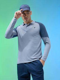 Technosport - Men Blue Colorblock Slim Fit Sports Polo T-Shirt with Technocool+