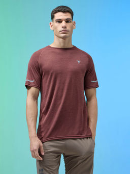 Technosport - Men Brown Melange Slim Fit Round Neck Sports T-Shirt