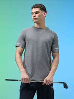 Technosport - Men Grey Melange Slim Fit Round Neck Sports T-Shirt