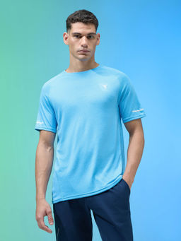 Technosport - Men Blue Melange Slim Fit Round Neck Sports T-Shirt