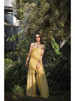 Ridhi Kapoor Label - Yellow Acacia Georgette Pleated Jumpsuit