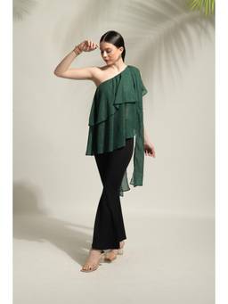 Ridhi Kapoor Label - Green Grace One Shoulder Ruffled Top with Pant