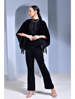 Ridhi Kapoor Label - Black Midnight Velvet Cape Top with Fringes