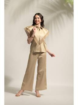 Ridhi Kapoor Label - Beige Hazel Exaggerated Panel Co-Ord Set