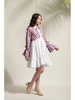 Ridhi Kapoor Label - White Nora Textured Linen Flared Dress