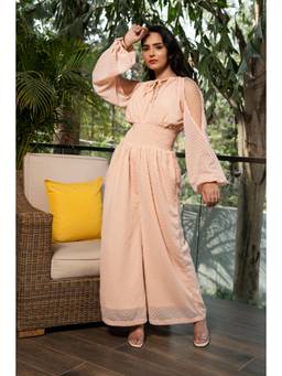 Ridhi Kapoor Label - Peach Sarah Textured Georgette Smocked Waist Jumpsuit