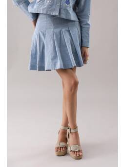 Why Look West - Blue Pleated Mini Skirt
