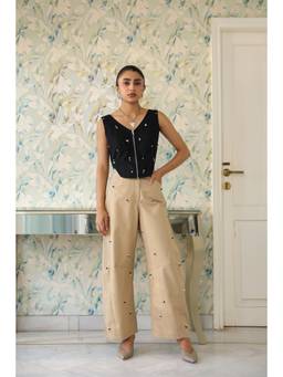 Why Look West - Beige Pearl In Sand Barrel Pants