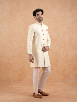 KISAH - Cream Brocade Sherwani with Pant