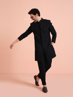 KISAH - Black Blended Embellished Sherwani with Pant