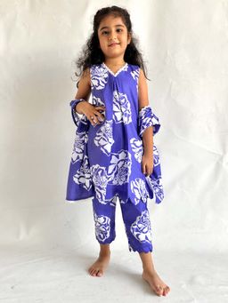 ARTH LIFE - Girls Purple Floral Printed A-Line Kurta with Pant and Dupatta