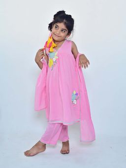 ARTH LIFE - Girls Sweet Pink Anarkali Kurta with Pant and Dupatta