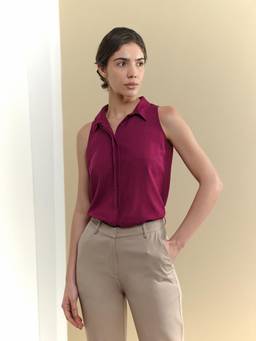 FABLE STREET - Pure Cotton Sleeveless Collar Neck Shirt