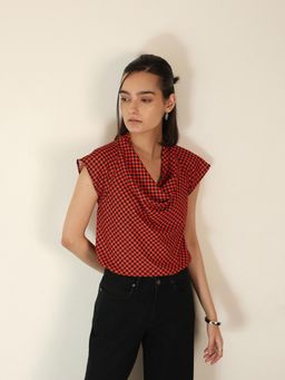 FABLE STREET - Lightweight Woven Houndstooth Regular Fit Top