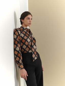 FABLE STREET - Polyester Relaxed Geometric Full Sleeve High Neck Top