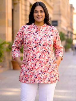 Indietoga - Women Plus Size Floral Printed Polyester Longline Top