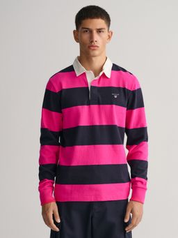 GANT - Men Pink & Navy Blue Bar Stripes Heavy Polo T-Shirt