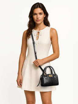 Hidesign - Black Textured Leather Sling bag with Detachable Strap (Small)