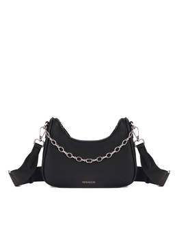 MIRAGGIO - Black Solid Pu Sling bag with Detachable Strap (Medium)
