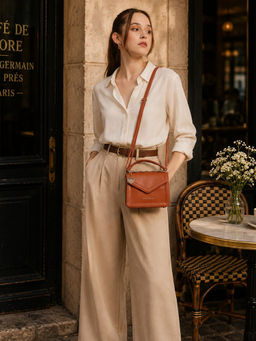 Caprese - Tan Solid Faux Leather Sling bag with Detachable Strap (Medium)