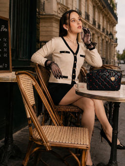 Caprese - Black Textured Faux Leather Handbag (Medium)