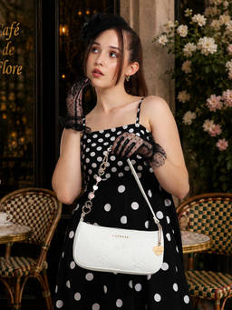 Caprese - White Self Design Faux Leather Handbag (Medium)