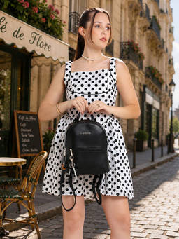 Caprese - Black Solid Faux Leather Backpack (Small)