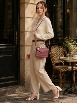 Caprese - Maroon Solid Faux Leather Sling bag with Detachable Strap (Medium)