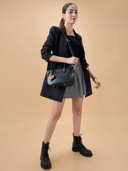 Caprese - Black Solid Faux Leather Sling bag with Detachable Strap (Large)