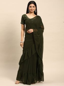 Kasee - Green Solid Saree with Unstitched Blouse