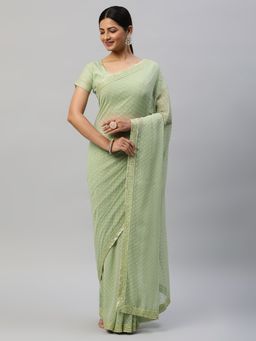 Kasee - Green Embroidered Saree with Unstitched Blouse