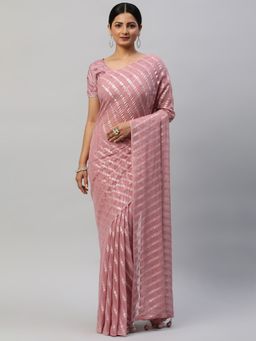 Kasee - Pink Zari Striped Saree with Unstitched Blouse
