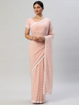 Kasee - Peach Embroidered Saree with Unstitched Blouse