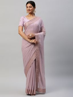 Kasee - Lavender Embroidered Saree with Unstitched Blouse