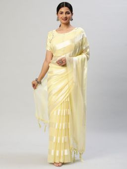 Kasee - Yellow Woven Design Saree with Unstitched Blouse