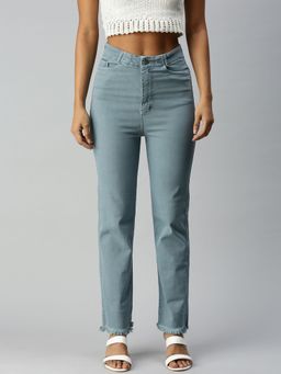 SHOWOFF - Womens Relaxed Fit Clean Look Blue Jeans
