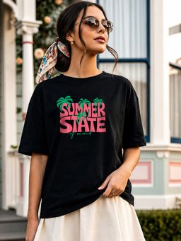 Bewakoof - Black Typography Pure Cotton Oversized T-Shirt
