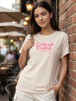 Bewakoof - Beige Typography Polyester Blend Regular T-Shirt