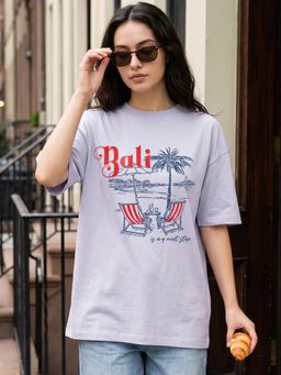 Bewakoof - Purple Graphic Pure Cotton Oversized T-Shirt