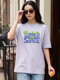 Bewakoof - Purple Typography Pure Cotton Oversized T-Shirt