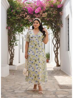 Qurvii - Green Floral Georgette Regular Dress
