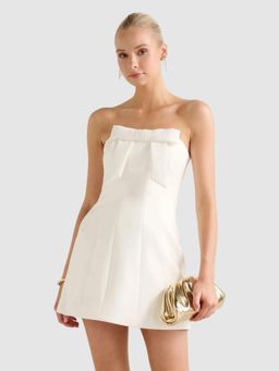 Forever New - Off White Solid Polyester A-Line Dress