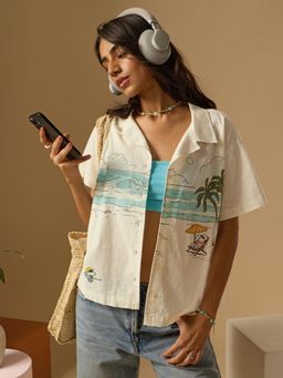 The Souled Store - Off White Printed Pure Cotton Regular Shirt