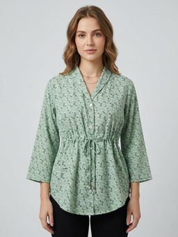 ANVI Be Yourself - Green Floral Woven Regular Top