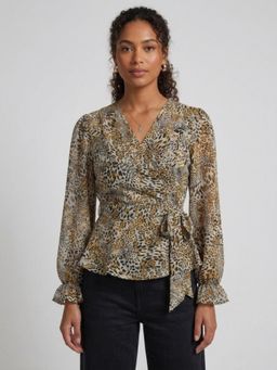 ANVI Be Yourself - White Animal Print Woven Regular Top