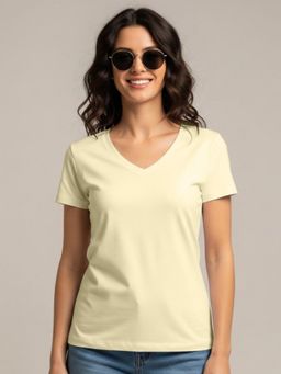 JUNEBERRY - Off White Solid Lycra Regular T-Shirt