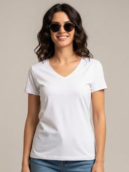 JUNEBERRY - White Solid Lycra Regular T-Shirt